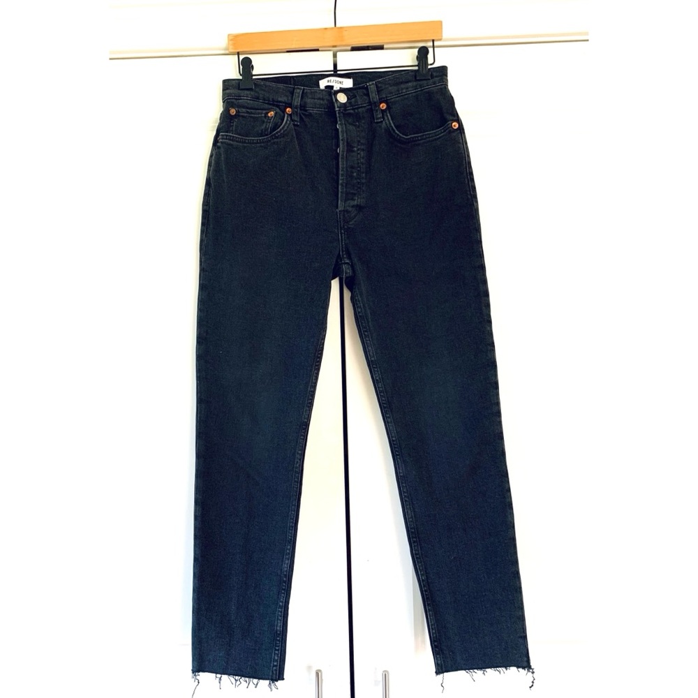 RE/DONE 90s High Rise Jeans Button Fly Washed Black Ankle Crop Redone Size 29